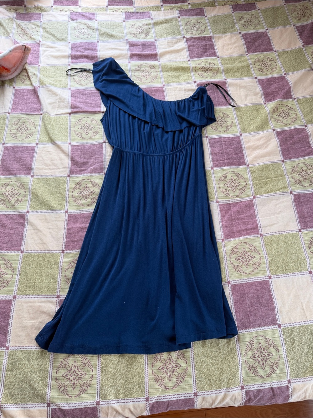 Forever 21 Navy One-Shoulder Ruffle Dress